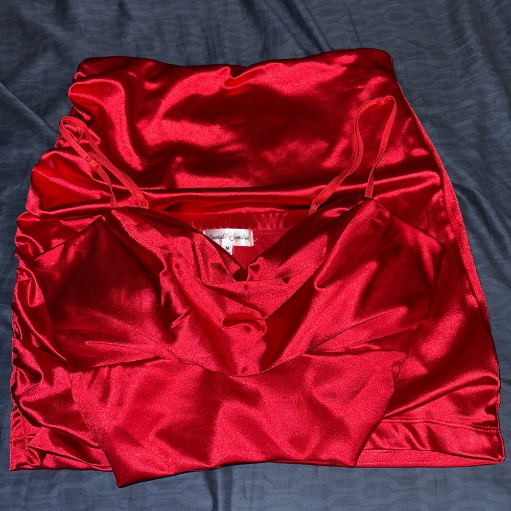 cute red 2 piece formal set